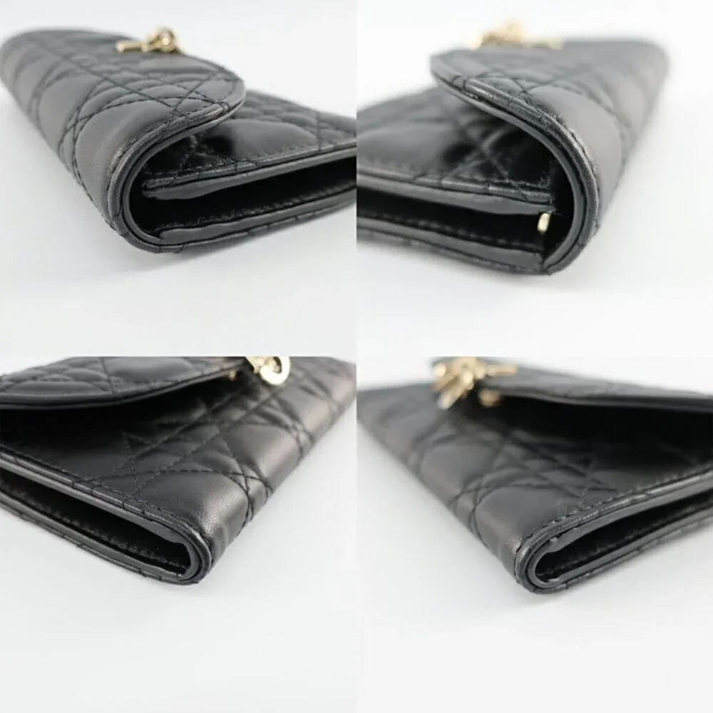 Dior My Violet Wallet Lambskin Black Gold Hardware Long Wallet